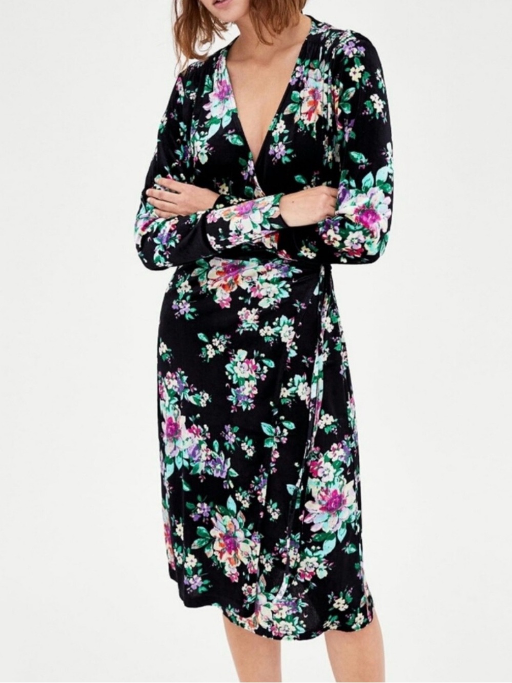 ZARA Black Velour Wrap Dress